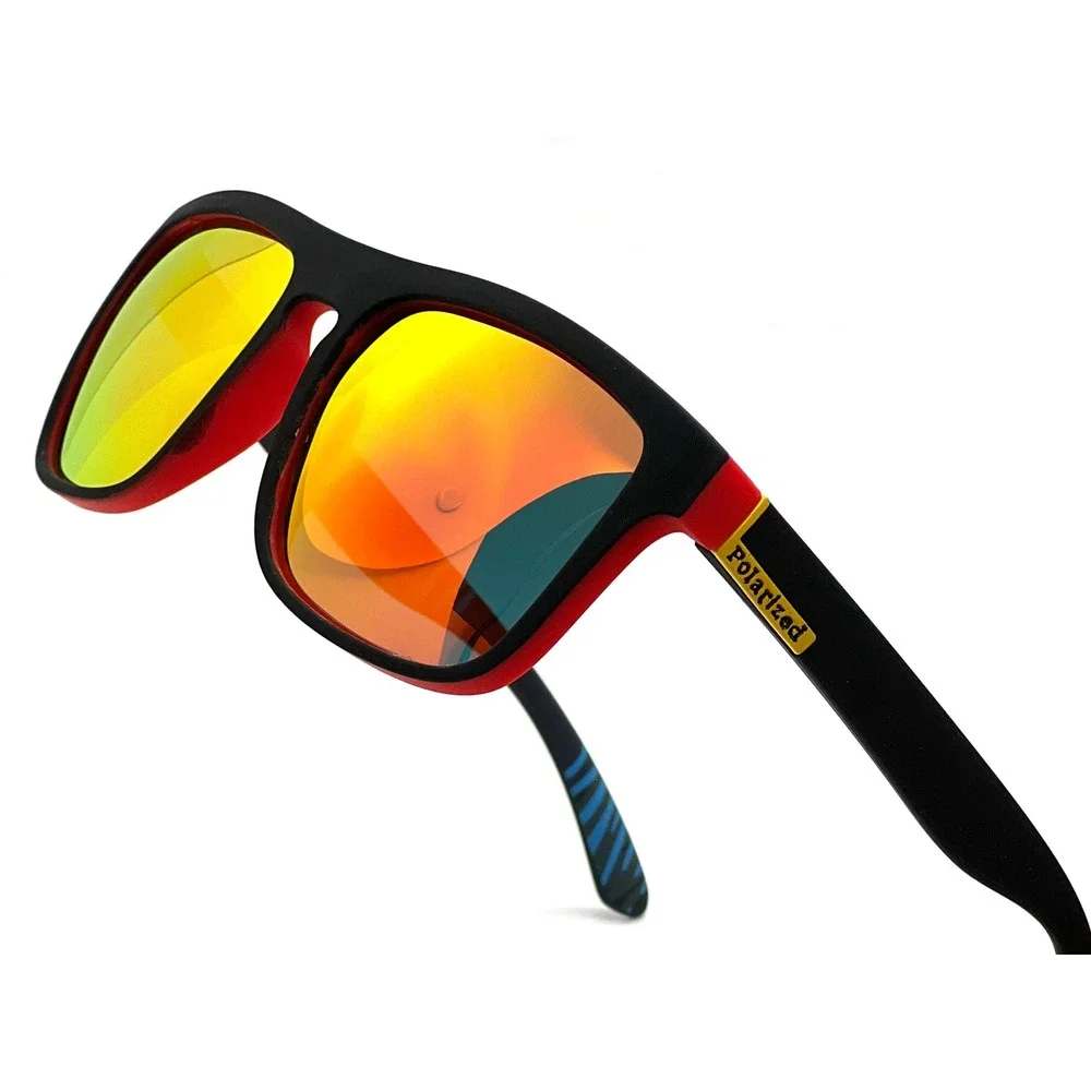 Mens Polarized Sport‎ Sunglasses Red Black Frame Orange Fire Mirror Lenses Beach